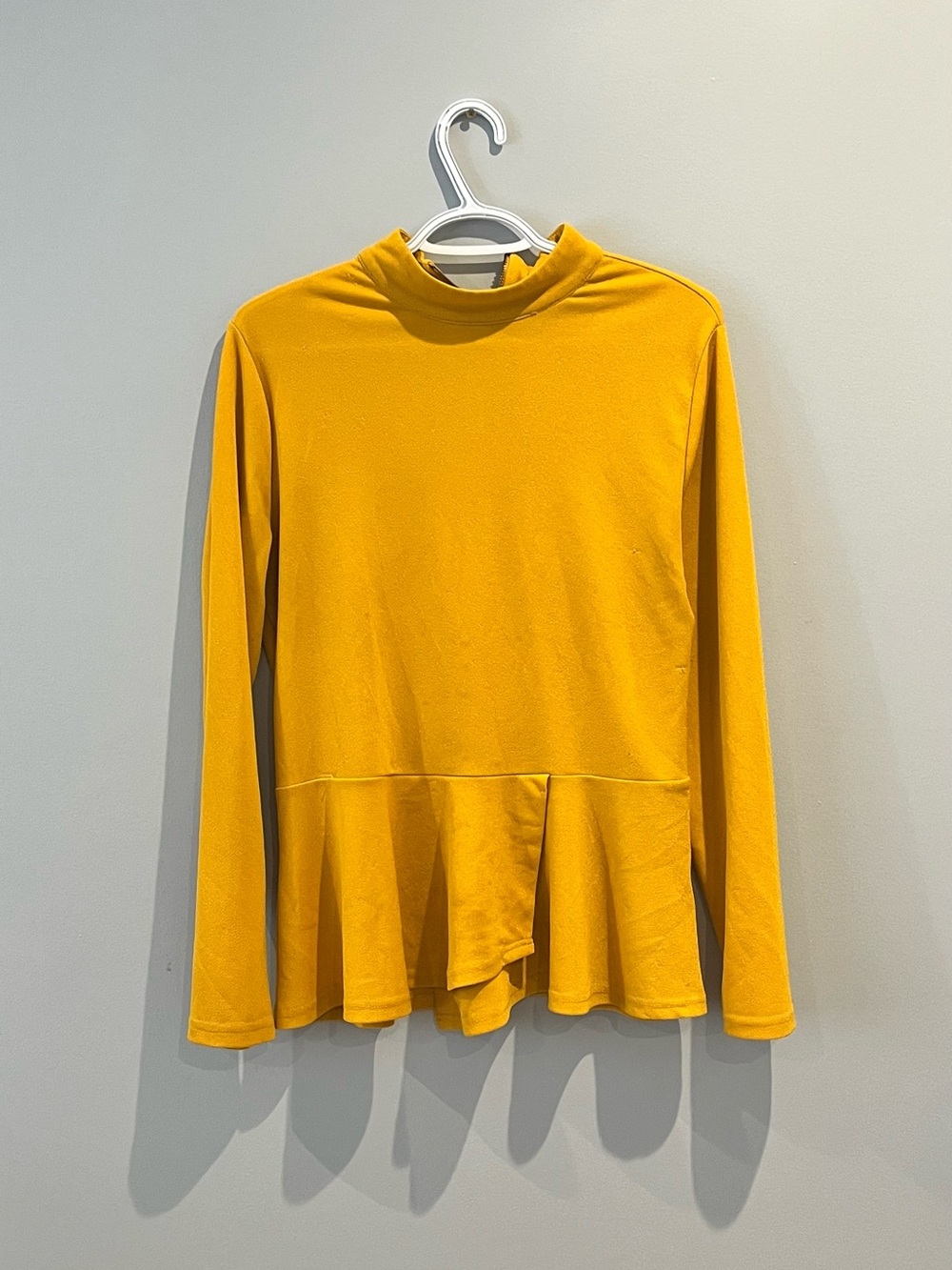 Women's Mustard Long-Sleeve Mock Neck Peplum Top